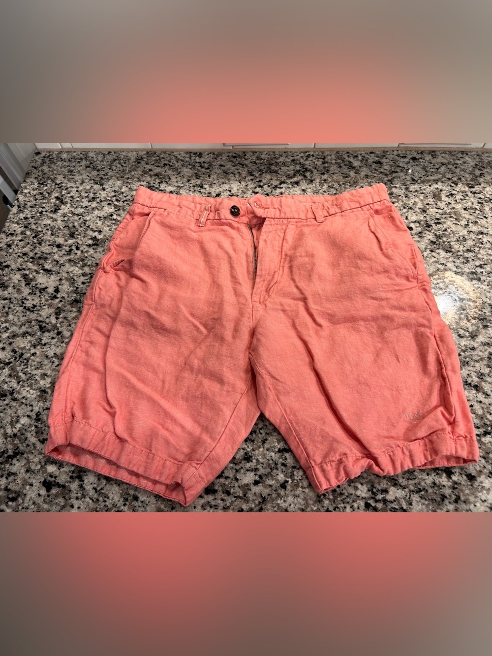Men's Flat-Front Coral Linen-Blend Shorts